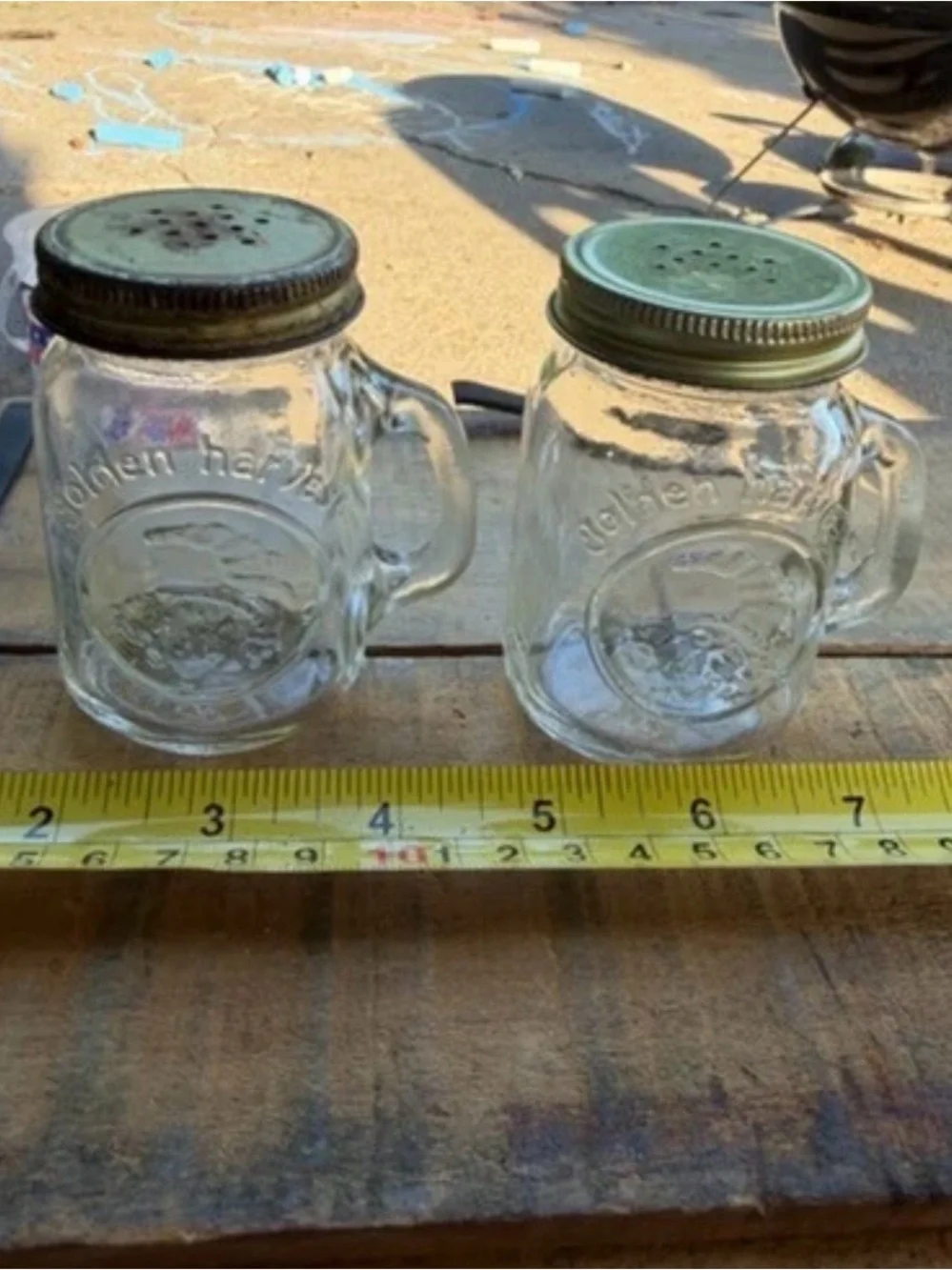 Golden Harvest Mason Jar Salt Pepper Shakers Glass Handled Jars Vintage
